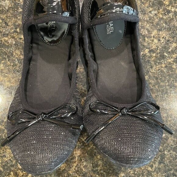 NEW MICHAEL MICHAEL KORS City Denim Ballet Flat Black Slip On Glitter - Picture 3 of 5